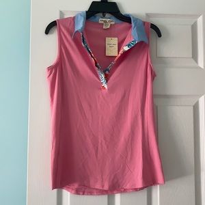 Pink Floral athletic polo - great for golf